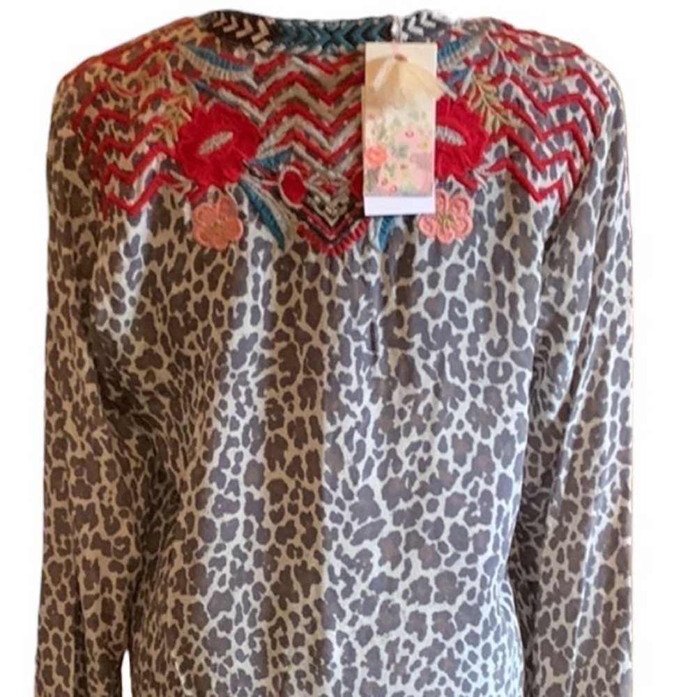 Johnny Was Biya heavily embroidered Navila silk blouse (oversized) NWT RARE - Picture 7 of 12